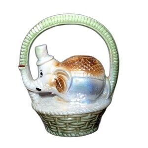 Lusterware Circus Elephant in Basket Mid-Century Porcelain #1906 Brazil Vintage